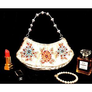Vintage beaded floral purse ivory embroidered beaded sequin flower accessory bag